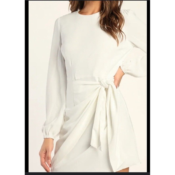 Lulus Dresses & Skirts - LULUS Believe it or Knot White Long Sleeve Tie Front Dress**Classy Size S NWOT